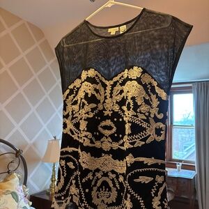 Anthropology Odille Cybelle Sheer Black Top with White Lace Small